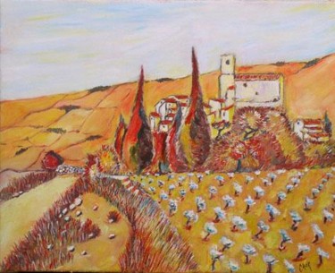 Peinture intitulée "Entre vignes et gar…" par Christophe Caux, Œuvre d'art originale