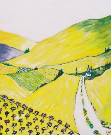 Peinture intitulée "Le chemin des vignes" par Christophe Caux, Œuvre d'art originale