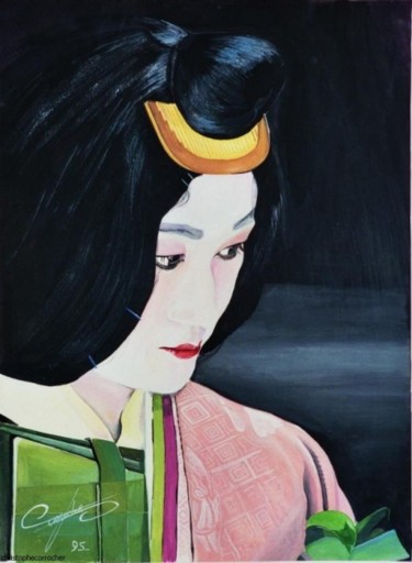 Peinture intitulée "geisha" par Christophe Corrocher, Œuvre d'art originale, Huile