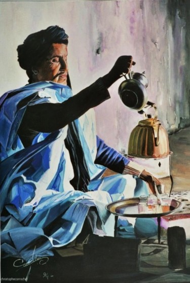 Peinture intitulée "le thé" par Christophe Corrocher, Œuvre d'art originale, Huile