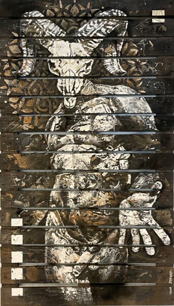 Peinture intitulée "Satyre en bélier" par Christophe Durand, Œuvre d'art originale, Acrylique Monté sur artwork_cat.