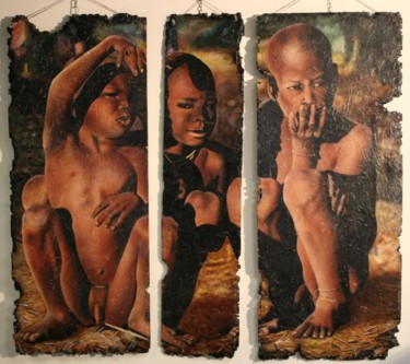 Картина под названием "TRIPTYQUE d' AFRIQUE" - Christophe Durand, Подлинное произведение искусства, Масло