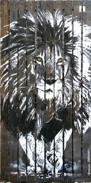 Painting titled "lion-160-80-1.jpg" by Christophe Durand, Original Artwork, Acrylic