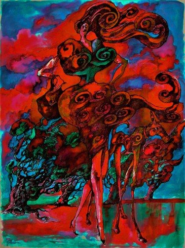 Pittura intitolato "Le vent" da Christophe Gol, Opera d'arte originale, Inchiostro