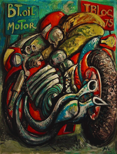Peinture intitulée "Le coursier bécanau…" par Christophe Gol, Œuvre d'art originale, Huile