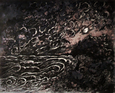 Painting titled "La mer au clair de…" by Christophe Gol, Original Artwork, Ink