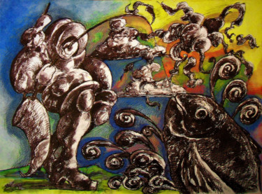 Dessin intitulée "Pêcheur de la riviè…" par Christophe Gol, Œuvre d'art originale, Encre