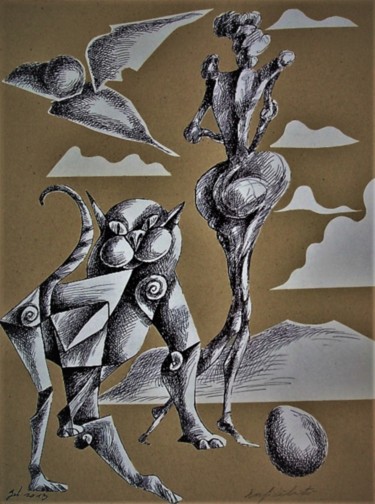 Drawing titled "Infidélité" by Christophe Gol, Original Artwork, Ink