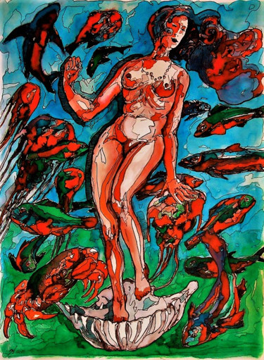 Malerei mit dem Titel "La naissance de Vén…" von Christophe Gol, Original-Kunstwerk, Tinte