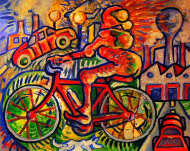 Painting titled "City Bike" by Christophe Gol, Original Artwork, Acrylic