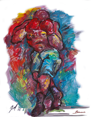 Boxeur Painting titled "Boxeur" by Christophe Gol, Original Art, Acrylic