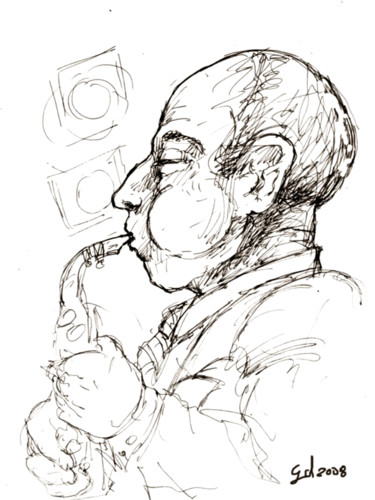 Dessin intitulée "Saxophoniste" par Christophe Gol, Œuvre d'art originale, Autre