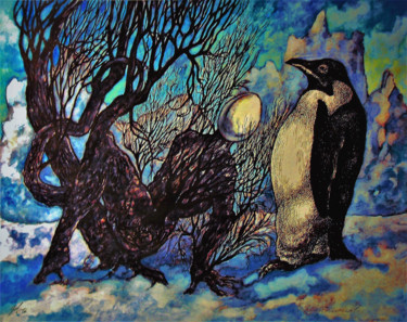 Peinture intitulée "Le repos hivernal" par Christophe Gol, Œuvre d'art originale, Encre