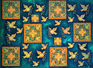 Collages intitolato "Les colombes" da Christophe Gol, Opera d'arte originale, Ritagli