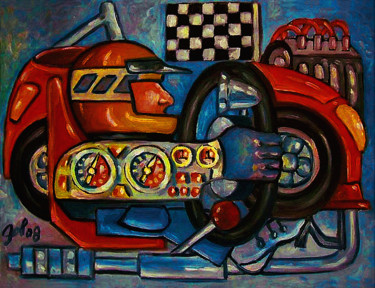 Painting titled "Le pilote" by Christophe Gol, Original Artwork, Oil