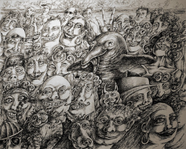 Dibujo titulada "Un selfie sur la pl…" por Christophe Gol, Obra de arte original, Tinta