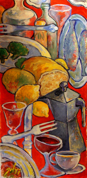 Картина под названием "La table" - Christophe Gol, Подлинное произведение искусства, Акрил