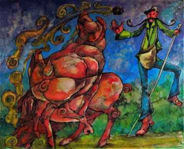 Malarstwo zatytułowany „Cochon à truffes” autorstwa Christophe Gol, Oryginalna praca, Atrament