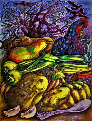 Dibujo titulada "Les fruits de la te…" por Christophe Gol, Obra de arte original, Otro