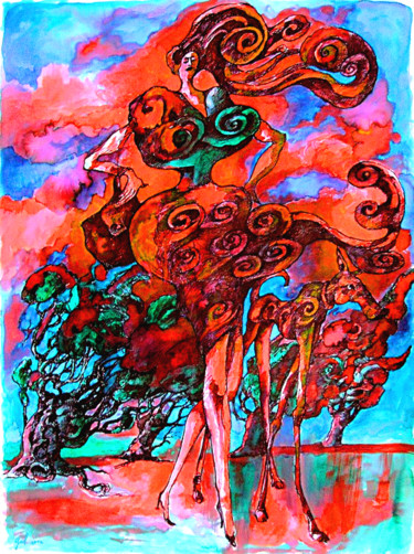Peinture intitulée "Le vent" par Christophe Gol, Œuvre d'art originale, Encre