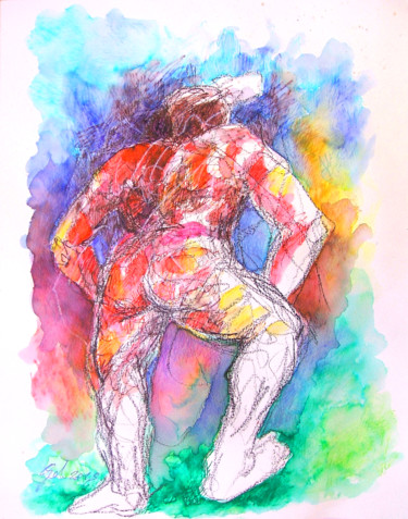 Dessin intitulée "l'Homme Courbé" par Christophe Gol, Œuvre d'art originale, Crayon