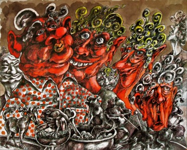 Dessin intitulée "à table!..." par Christophe Gol, Œuvre d'art originale, Encre