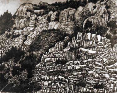 Рисунок под названием "Falaise du Verdon" - Christophe Gol, Подлинное произведение искусства, Чернила