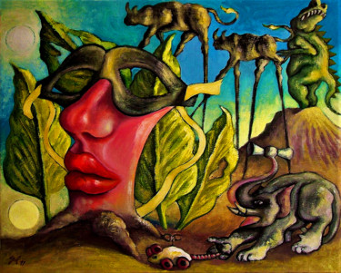 Malerei mit dem Titel "Le masque de l'invi…" von Christophe Gol, Original-Kunstwerk, Öl