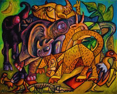 Malerei mit dem Titel "La vraie jungle" von Christophe Gol, Original-Kunstwerk, Öl