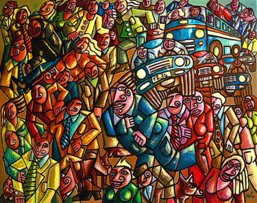 Painting titled "Chaotic'-City" by Christophe Gol, Original Artwork, Oil