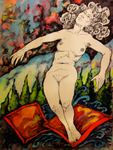 Disegno intitolato "Morphée" da Christophe Gol, Opera d'arte originale, Inchiostro