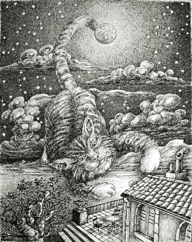 Dessin intitulée "Le crocheteur de lu…" par Christophe Gol, Œuvre d'art originale, Encre