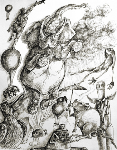 Zeichnungen mit dem Titel "Un rêve" von Christophe Gol, Original-Kunstwerk, Tinte