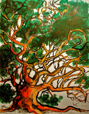 Peinture intitulée "Chêne" par Christophe Gol, Œuvre d'art originale, Encre