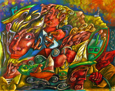 Pintura intitulada "La plaisance côtière" por Christophe Gol, Obras de arte originais, Guache