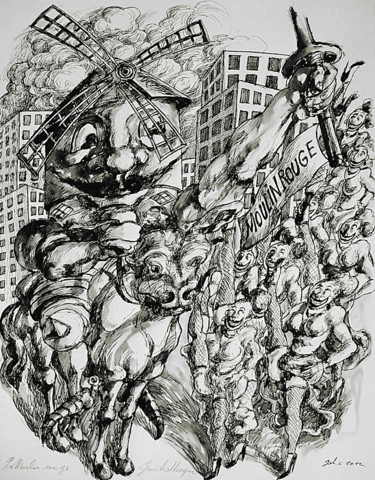 Zeichnungen mit dem Titel "Le moulin rouge Qui…" von Christophe Gol, Original-Kunstwerk, Tinte