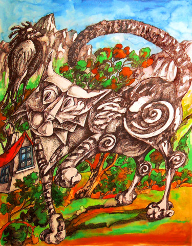 Peinture intitulée "Les fables du perch…" par Christophe Gol, Œuvre d'art originale, Encre