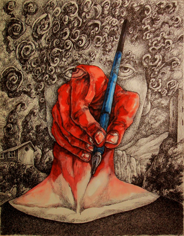 Disegno intitolato "Le créatif" da Christophe Gol, Opera d'arte originale, Inchiostro