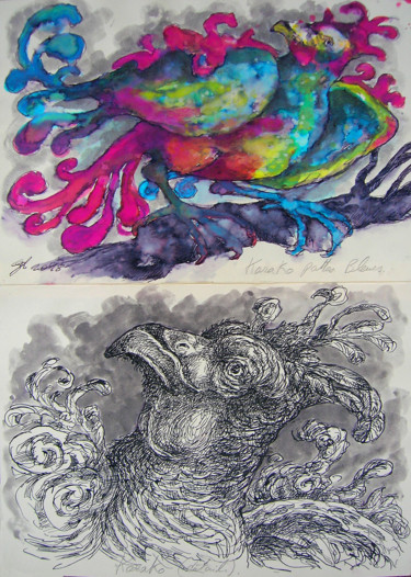 Zeichnungen mit dem Titel "karako pattes bleues" von Christophe Gol, Original-Kunstwerk, Tinte