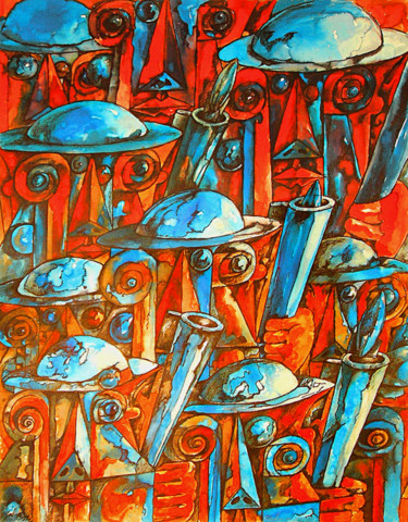 Peinture intitulée "Réaction en chaine" par Christophe Gol, Œuvre d'art originale, Huile