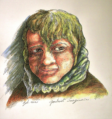 Drawing titled "Portrait imaginaire" by Christophe Gol, Original Artwork, Ink