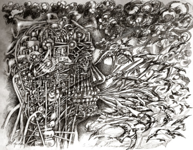 Disegno intitolato "Le souffle de l'hom…" da Christophe Gol, Opera d'arte originale, Inchiostro