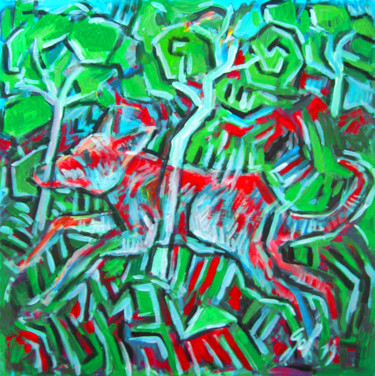 Peinture intitulée "La course du loup" par Christophe Gol, Œuvre d'art originale, Acrylique