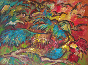 Peinture intitulée "Le coq accablé" par Christophe Gol, Œuvre d'art originale, Acrylique
