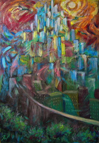「La tour de Babel」というタイトルの絵画 Christophe Golによって, オリジナルのアートワーク, アクリル