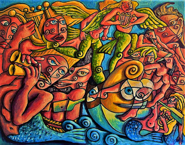 Pintura intitulada "Ulysse et les Sirèn…" por Christophe Gol, Obras de arte originais, Óleo