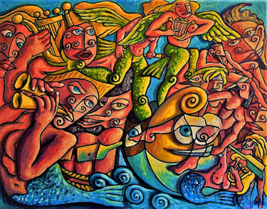 Painting titled "Ulysse et les Sirèn…" by Christophe Gol, Original Artwork, Oil