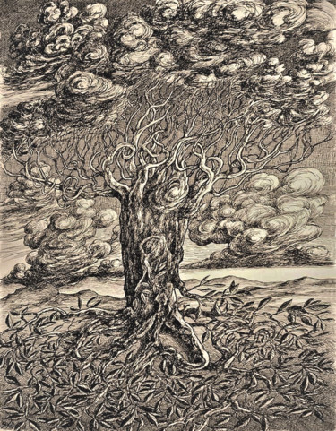 Zeichnungen mit dem Titel "l'Arbre inversé" von Christophe Gol, Original-Kunstwerk, Tinte