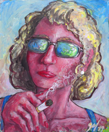 Painting titled "Portrait lunettes" by Christophe Gol, Original Artwork, Acrylic