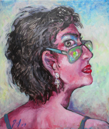 Painting titled "Portrait lunettes 2" by Christophe Gol, Original Artwork, Acrylic